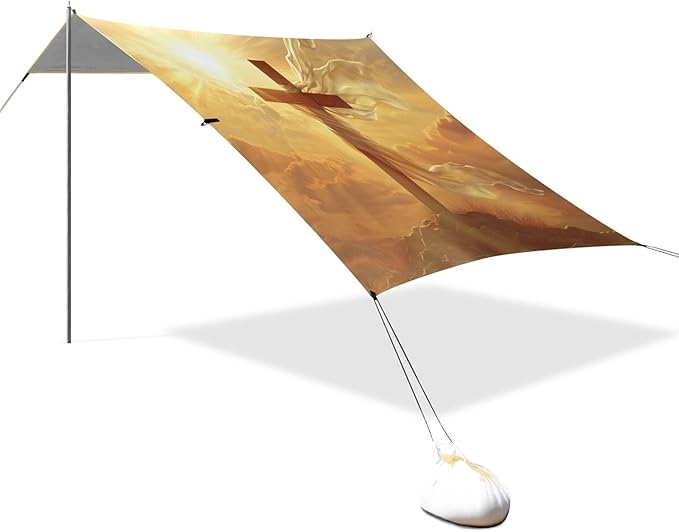 ALAZA Easter Cross Beach Tent Sun Shelter UPF50+ Protection Beach Shade Canopy w/ 4 Sandbags for Outdoor Camping Fishing Backyard Fun Picnic 10x9 ft