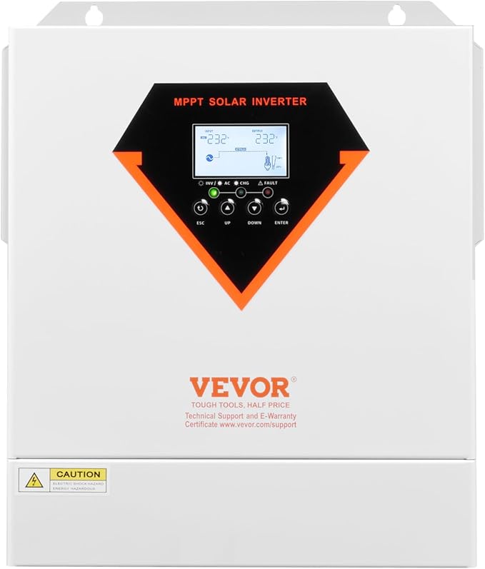 VEVOR Hybrid Solar Inverter 3500W Single Phase Pure Sine Wave Power Inverter 24V DC to 220/230V AC with Built-in 100A MPPT Solar Charge Controller for Off-Grid System Lead Acid Lithium Battery