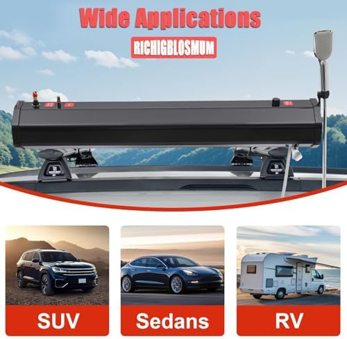 Lightweight 5.3Gal Pressurized Roof Rack Water Tank with 5.58FT Hose &amp Shower - Multi-Functional Overland Shower for SUVs Trucks Off-Road &amp Camping Use