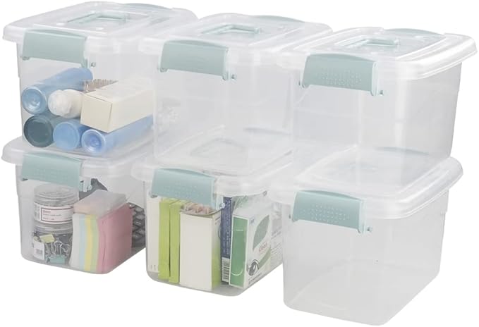 Sandmovie Clear Storage Latch Bin Plastic Storage Container Box with Lid and Handle 6 Packs