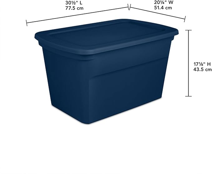 Sterilite 24-Pack Tote Plastic Storage Bins with Snap Lids 30 Gallon Marine Blue - Stackable Home Organizers with In-Molded Handles for Bedroom Garage Basement and Attic