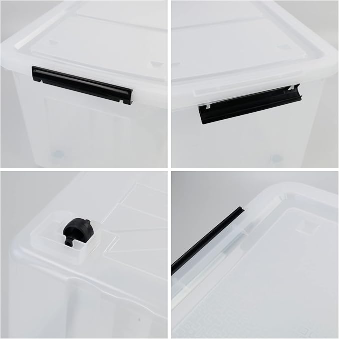 50 Quart Plastic Wheeled Storage Bin 4 Packs Plastic Latching Storage Box