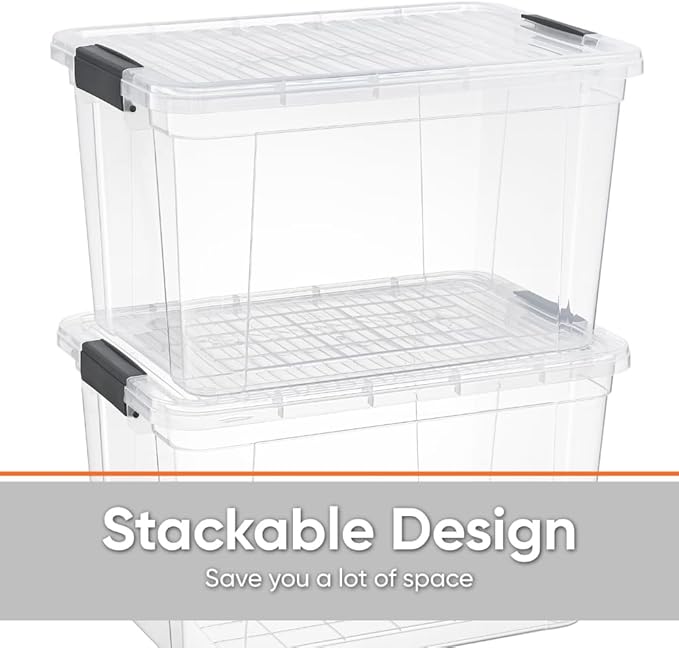 Superio Clear Storage Box with Lid 14.7 Quart Plastic Container Bins for Organizing Stackable Crates BPA Free Non Toxic Odor Free Organizers for Home Office School and Dorm