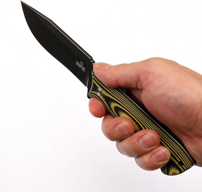 BUIPOS BD06 Fixed Blade Knife DC53 Stone Wash Steel Blade Two-color G10 Handle Full Edge Knife for Outdoor Camping Trekking Hunting Fishing (White Black) (Yellow handle and black blade)