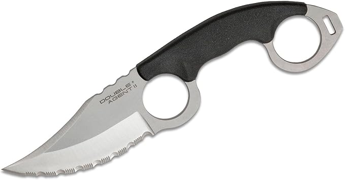 Cold Steel Double Agent II Serrated Edge Durable Lightweight Japanese AUS8A Steel Clip Point Shape 3 Fixed Blade Tactical Outdoor Hunting Knife Griv-Ex Handle Secure-Ex Sheath