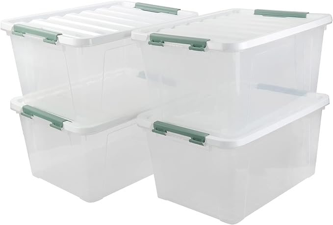 36 Quart Large Plastic Storage Box Clear Plastic Storage Totes 4 Packs