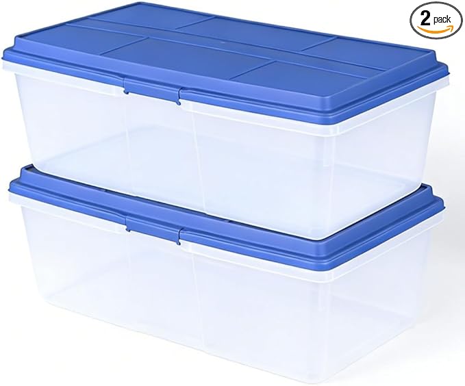 (2 pack) 113 Quart（28.25 Gallons） Clear Storage Bin with Locking Latches &amp Tall Lid Extra-Large Heavy-Duty Container for Garage Moving &amp Bulk Storage