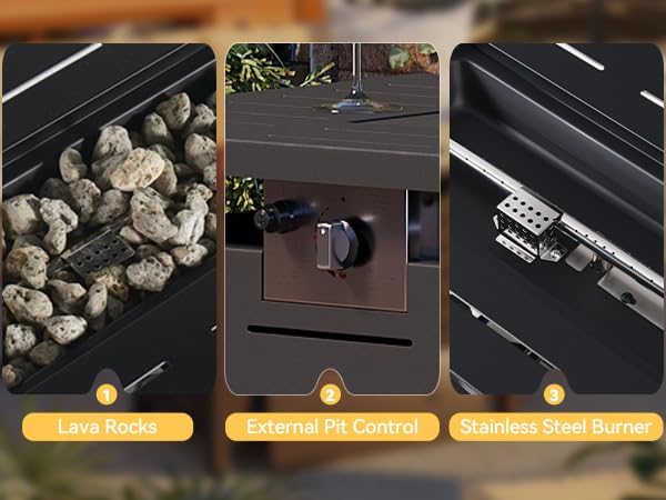 Aoxun 40 Inch Outdoor Propane Fire Pit - 50000 BTU Gas Fire Pit Table with Lava Rocks Patio Heater Rectangle Fire Table with Removable Lid &amp Waterproof Cover for Deck Backyard Garden Black