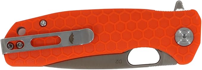 Honey Badger Large Pocket Knife EDC Drop Point Folding Utility Knife 3.6 Steel Blade Reversible Pocket Clip - (3.8oz) Drop Point Large Orange D2 HB1044