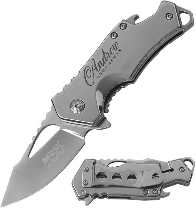 Engraved Pocket Knife Gifts For Him Boyfriend Custom meaningful Personalized Gifts For Men Iron Husband Unique Knife Groomsmen Perfect for Christmas Fathers Day Birthday (Silver Bottle Opener)