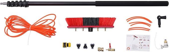 20 Ft Reach Solar Panel Cleaning Brush &amp Pole Lightweight Water Fed Pole Kit Professional System for Window &amp Glass Cleaning Washing Equipment Tool Scrubber Brush &amp Spray Washer Water Fed