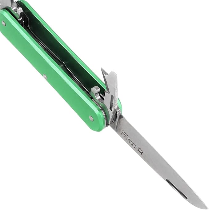 Fox Knives Vulpis FX-VP130-F4 Slipjoint Folding Knife 4-in-1 Multitool 2.17in Blade Bottle Opener Can Opener Flat Head Screwdriver Scissors - Compact Versatile Minimalist Pocket Knife (OD Green)