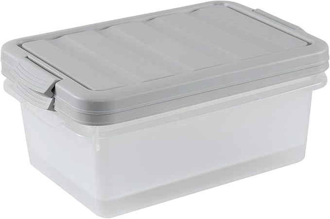 Wekioger Plastic Home Storage Bin with Grey Lid 14 Quart Frosted Clear Latching Bin 2 Packs