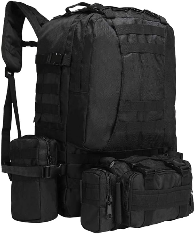 Tactical Backpack 55L with Built-up 3 MOLLE Bags Rucksacks for Travelling