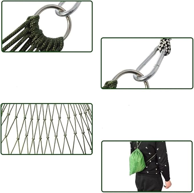 Portable Hammock Portable Nylon Rope Hammock Portable Garden Outdoor Camping Travel Mesh Hammock Swing Sleeping Bed for Backpacking Beach (Color : Green)