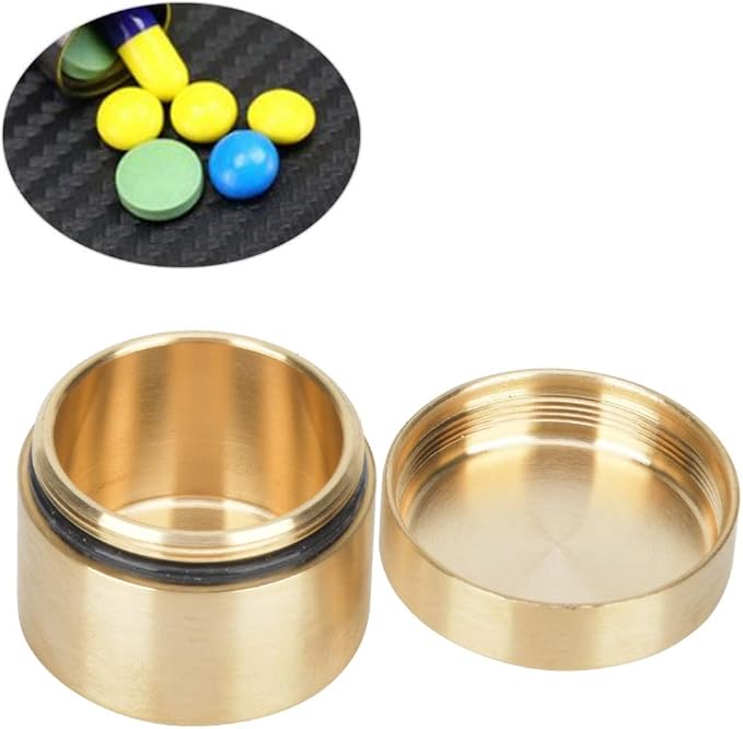 Metal Pill Storage Box Storage Box Outdoor Waterproof Brass Storage Container Dustproof Round Brass Storage Box with Lid for Outdoor Small Treasures(Medium)
