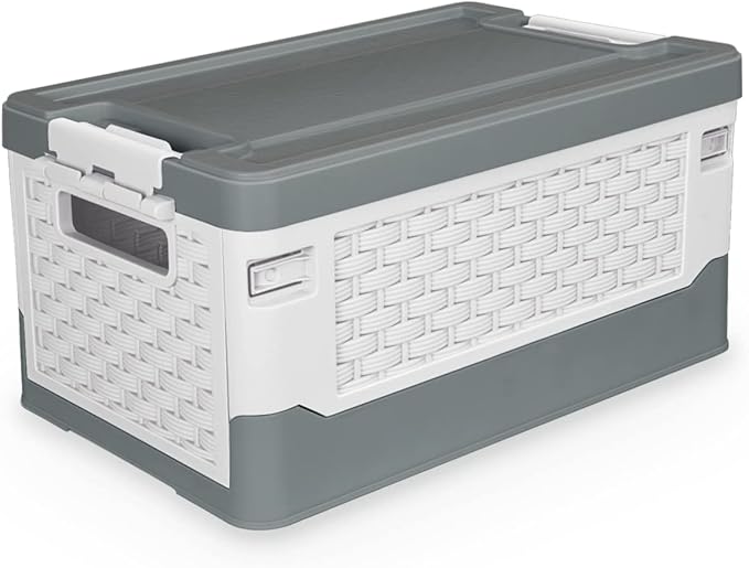 TOPCJ Foldable Storage Bins with LidsCloset OrganizerStackable Plastic Storage Containers with Secure Latching BucklesPerfect Organization for Homehome Office(Grey)