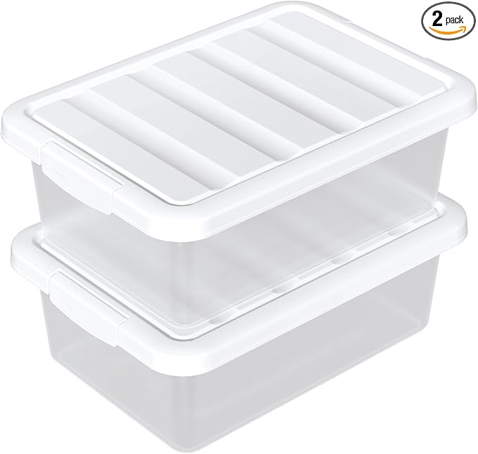 14 Quart Stackable Plastic Storage Bins with Lids Container to Organize Shoes and Crafts on Closet Shelves Garage Totes Tubs Boxes Organizing 2 Pack