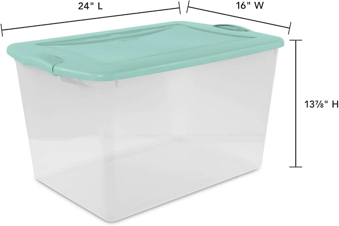 Clear/Mint 6-Count 66 Quart Plastic Storage Containers with Latching Lids Stackable Storage Bins and Totes for Camping Gear Sports Equipment Tools &amp Workshop Supplies – Durable Home Organizatio