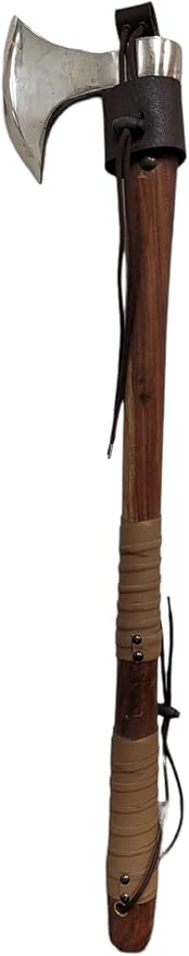 Two Handed Stainless Steel Bearded Viking Axe Solid Hardwood Haft Hatchet (Table Stand Sold Separate)