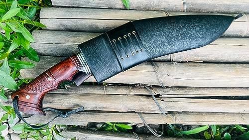 12 Full Tang Farmer Hunting Kukri - Handmade Survival Khukuri - High Carbon Steel Machete - Tactical Knife with Rosewood Handle - Ready to Use