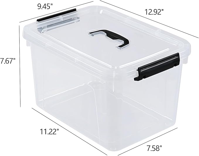 4-Pack 10 L Plastic Latching Storage Bin Clear Storage Box Bin with Handle