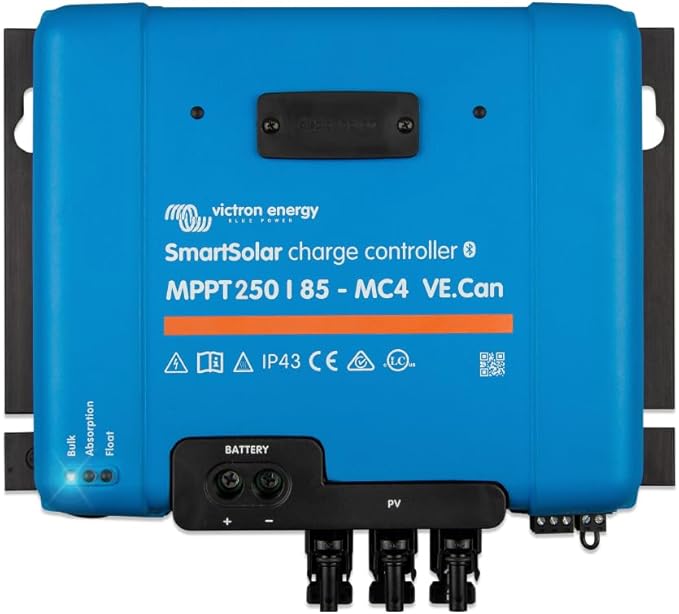 Victron Energy SmartSolar MPPT MC4 Compatible VE.Can Solar Charge Controller (Bluetooth) - Charge Controllers for Solar Panels - 250V 85 amp 12/24/36/48-Volt