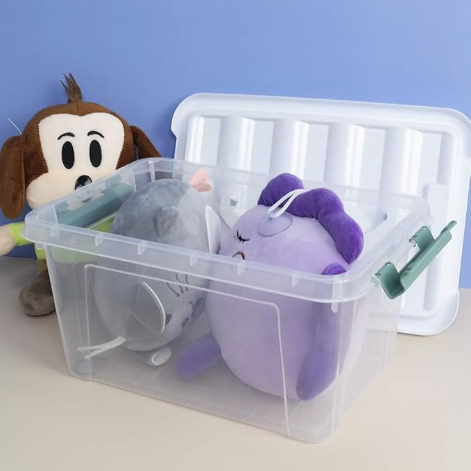 6 Pack Small Container Bins Clear Plastic Storage Boxes with Lids 11.14''L x 7.75''W x 5.67''H