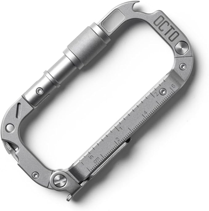 OCTO MAX 20-in-1 Titanium Carabiner Multi-Tool | Heavy-Duty EDC with Steel Knife Glass Breaker Bottle Opener Wrenches Screwdrivers &amp More