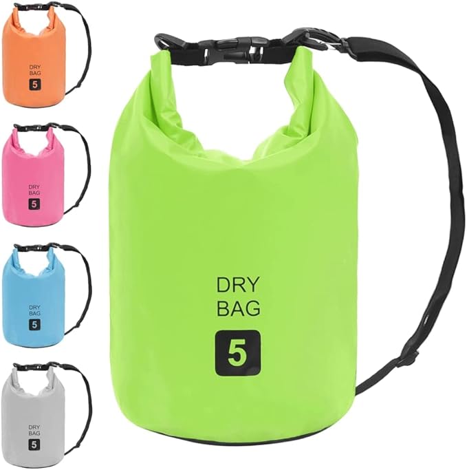 Waterproof Dry Bag PVC 1.3 Gallon Green with Adjustable Shoulder Straps for Boating Surfing Outdoor Gear Storage
