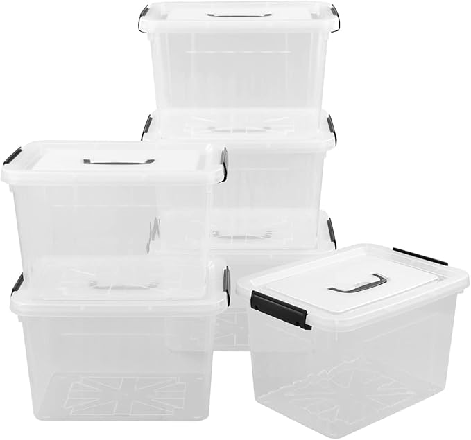 Cand 12 Quart Plastic Latching Box Clear Storage Bin with Lid 6 Packs