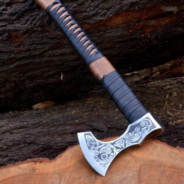 Handmade High Carbon Steel Viking Valhalla Axe with Sheath - Hunting Axe - Hunting Axe - Rose Wood Handle - Gift for Him by Empire Industry