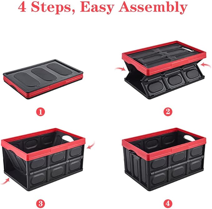 GUOZI 30 Liter Collapsible Storage Bin with Lid Durable Plastic Folding Storage Crate Stackable Storage Box Organizer Container for Keepsake Toy Photos Office Nursery Wardrobe Bookshelf etc.