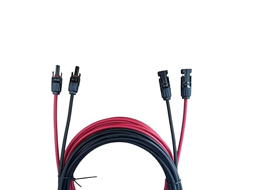Solar Cable 10AWG 20FT Black + 20FT Red 10 Gauge Wire Solar Extension Cable Wire with 4 Pairs Solar Connectors for RV Photovoltaic Systems Solar Panel Wire Pure Copper Wire (20 ft)