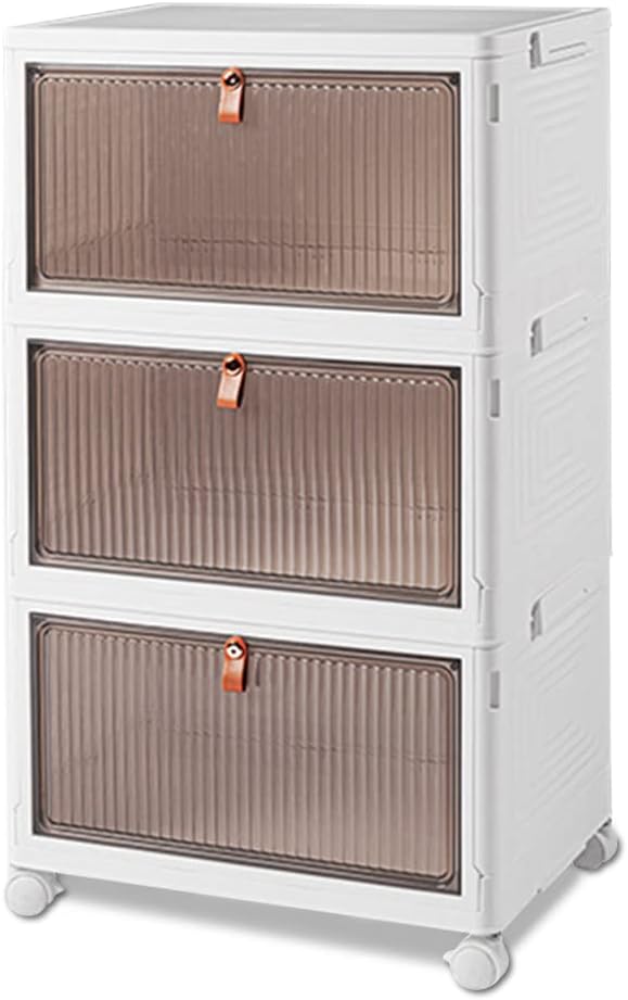 Ergocar Foldable Storage Boxes Transparent Plastic Storage Boxes with Lid Stackable Large Capacity Organiser Thick and Durable for Bedroom Wardrobe Office Garage