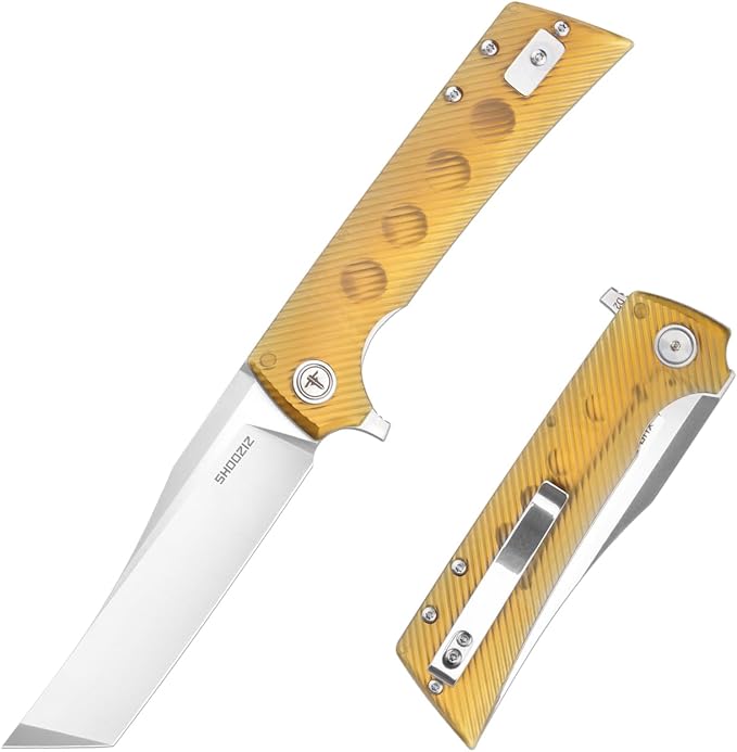 Folding&ampPocket Knife3.55 D2 EDC Knife with Flipper opener Plain Tanto BladeUltem Camping Tool Gift for Outdoor Men/WomenXUN112-JUS(Satin)