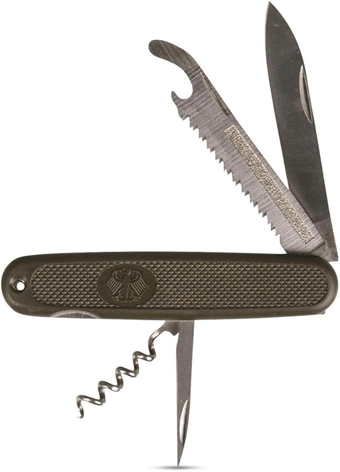 Mil-Tec German Army Style Compact Portable Heavy-Duty Olive Drab Multi-Tool Pocket Knife for Outdoor Enthusiasts Campers Hikers | Steel Fixed Blade | Cutting Slicing Carving | Everyday Carry