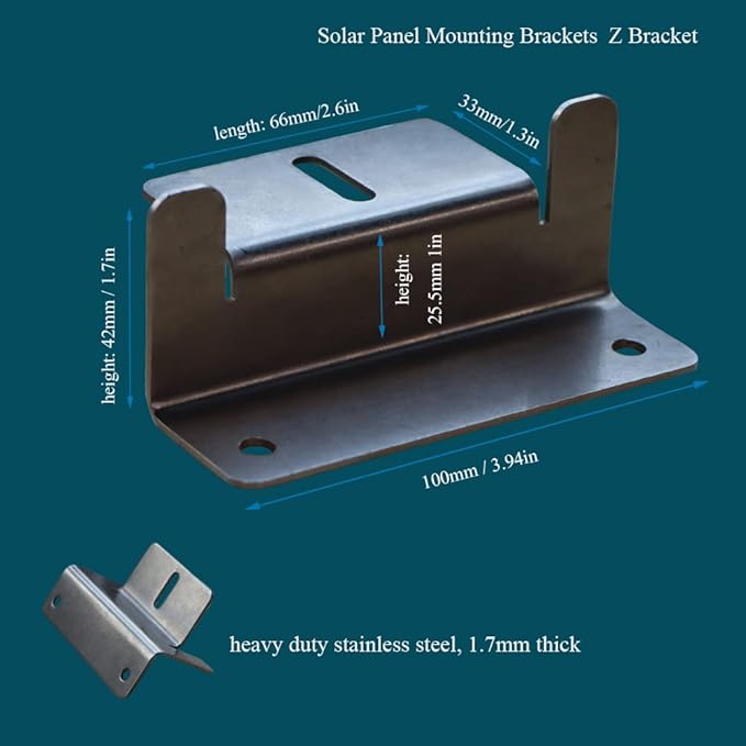 Solar Panel Mounting Brackets Z Bracket with Nuts and BoltsSuitable for 50W to 150W Solar Panels on RVBoatsMotorhome Cabins Sheds GaragesOff Grid Stainless Steel 2 Units (8PCS)