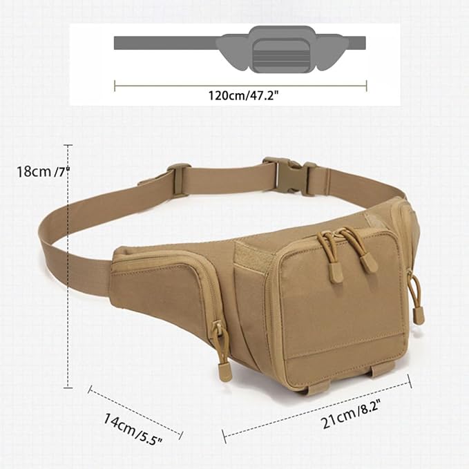 AIIHUA Tactical Fanny Pack for Concealed Carry Hip bag for men EDC Waterproof Waist Pack Fits Full Size Pistols (Glock 17/Sig P320/1911) &amp Outdoor Gear Waist Bag cobra bag (Khaki)