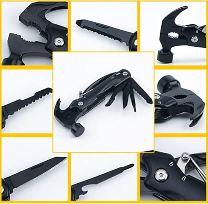 ToolOfLife 12-in-1 Stainless Steel Multi-functional Claw Hammer Multitool Camping Gear Emergency Survival Gear for Outdoor Camping Hiking
