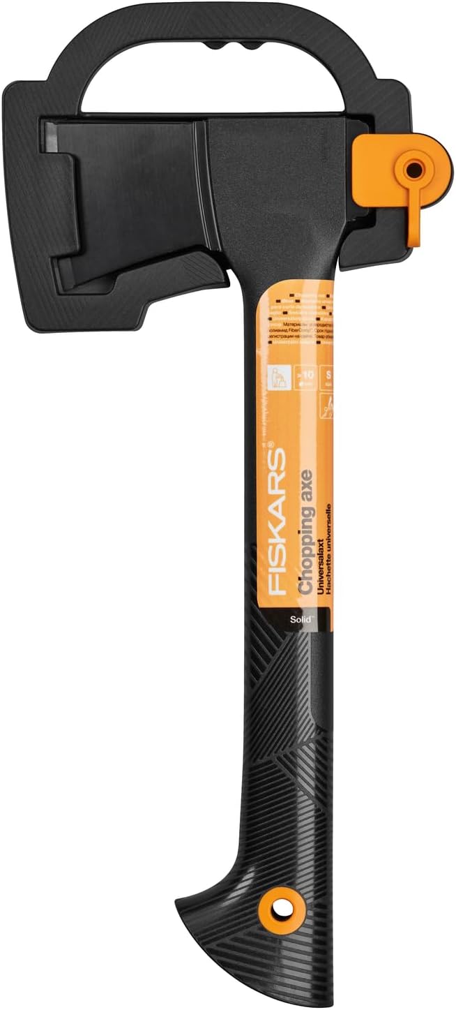 Fiskars Universal Axe Solid With protective cover Non-stick coated Steel/Plastic and Glass fibre handle Black/Orange A6 Length: 39 cm 652 g 1052046