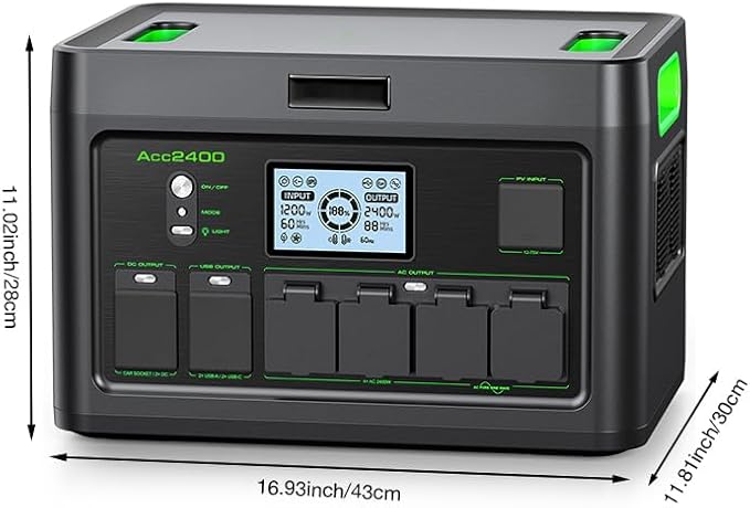 2400W Portable Power Station 1843Wh Solar Generator Home Battery Backup LiFePO4 Battery Supply with 12 Outlets(2400W AC Outlets4800W Peak) USB-C PD100W2Hrs Fast Charge RV Travel