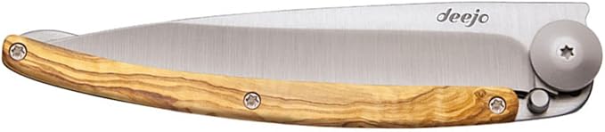 deejo - 27G Folding Pocket Knife with Belt Clip - Naked Grey Titanium Finish 2.95-Inch Stainless Steel Blade Olive Wood Handle - Lightweight Everyday Carry for Home Work and Outdoor Use