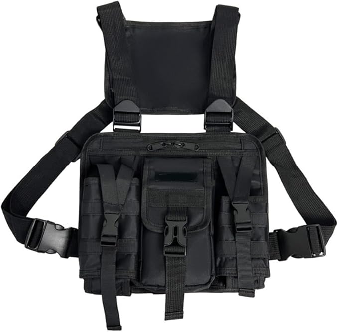 MiOYOOW Sports Chest Bag Waterproof Front Chest Bag 2-Way Zipper Chest Tactical Pack with 4 Pockets Divided Storage for Workouts Running Cycling