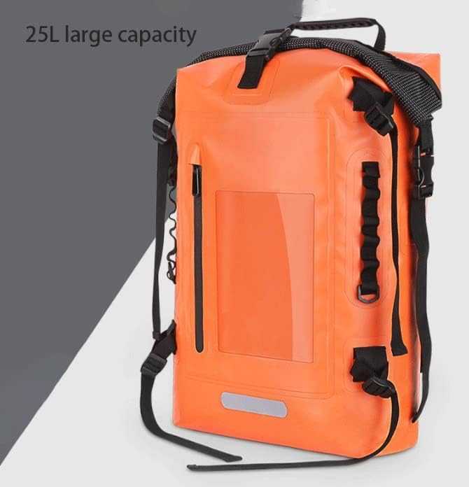 Waterproof Dry Bag Kayaking Backpack 25L Kayak Roll Top Drybags with Splash-Proof Zippered Pocket for Boating Camping