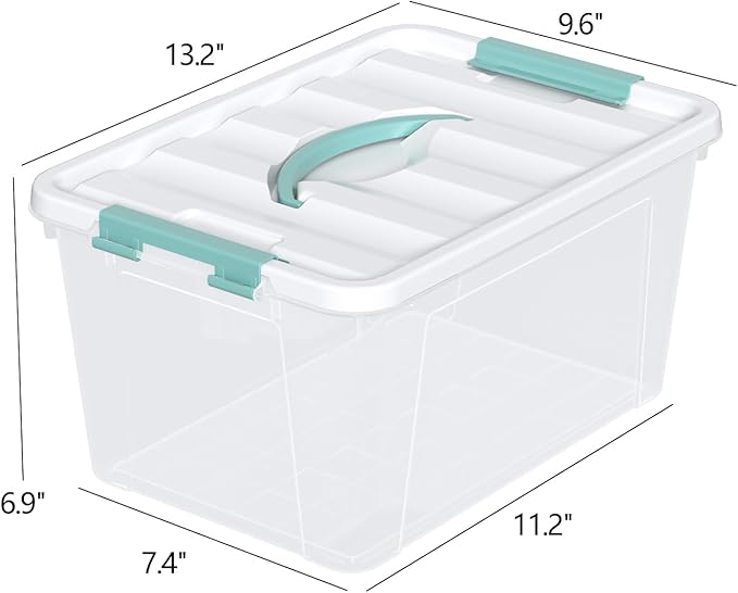 14 Quart Latching Storage Box with Lids/Handles Plastic Clear Storage Totes Set of 6