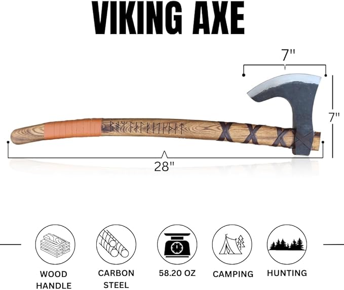 Viking Ragnar Large Axe - Historical Replica Carbon Steel Viking Axe with Handmade Leather Sheath