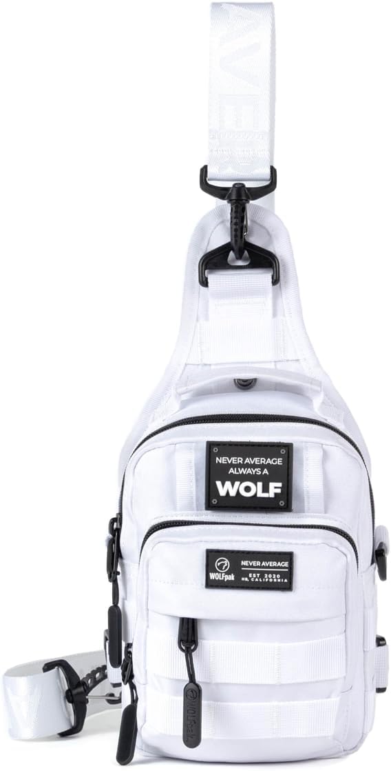 WOLFpak 4L Mini Tactical Sling Bag (Polar White) Compact Crossbody Backpack for Gym Travel &amp EDC | Tactical Shoulder Bag with Multiple Pockets – Lightweight Durable Sling Pack for Men &amp Wome