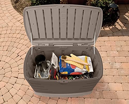 Rubbermaid Medium Resin Outdoor Storage Deck Box (73 Gal) Weather Resistant Brown Deck Organization for Home/Backyard/Pool Chemicals/Toys/Garden Tools/Porch/Patio Cushions