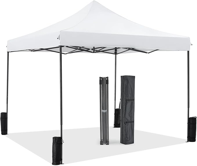 10 x 10ft Pop Up Canopy Tent Easy Setup Outdoor Shade Instant Portable Sun Shelter Canopy Tent for Parties Camping BeachWhite